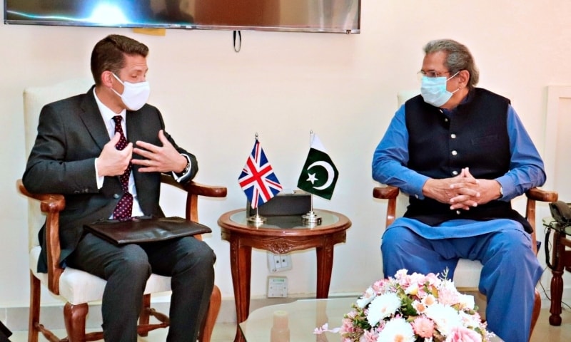 In this file photo,  British High Commissioner Christian Turner calls on Federal Minister for Education and Professional Training Shafqat Mahmood. — Photo courtesy Govt of Pakistan Twitter