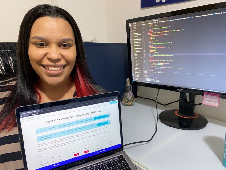 LaShawn Toyoda, a 36-year-old American working mother in Japan who has created a digital database on clinics offering coronavirus vaccination shots, is pictured in Tokyo, Japan, June 30. — Reuters