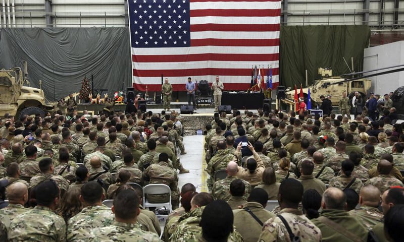 In this December 24, 2017 file photo, General Joseph Dunford, then chairperson of the Joint Chiefs of Staff, speaks during a ceremony on Christmas Eve at Bagram Air Base, in Afghanistan. — AP/File