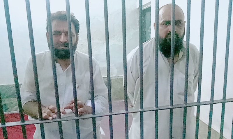 An official the police presented Aftab and Arshad, arrested on Saturday night, before a court on Sunday and obtained their one-day physical remand for further investigations. — Photo courtesy KP Police Twitter