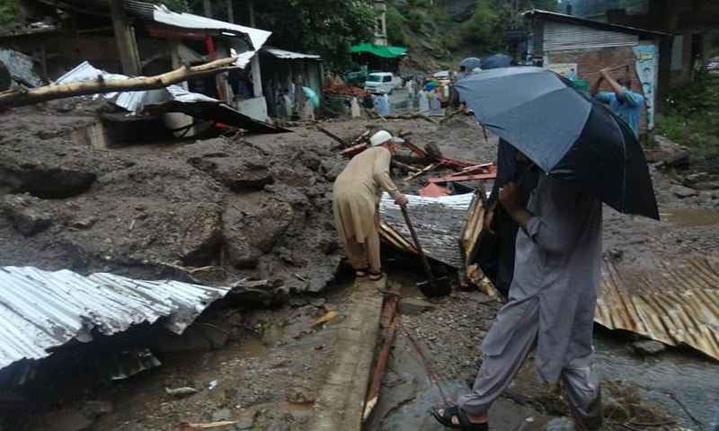 In Shangla district, at least three houses, a hotel, a water mill and four cars were destroyed due to landslides, Deputy Commissioner (DC) Hamidur Rehman said. — Photo by author