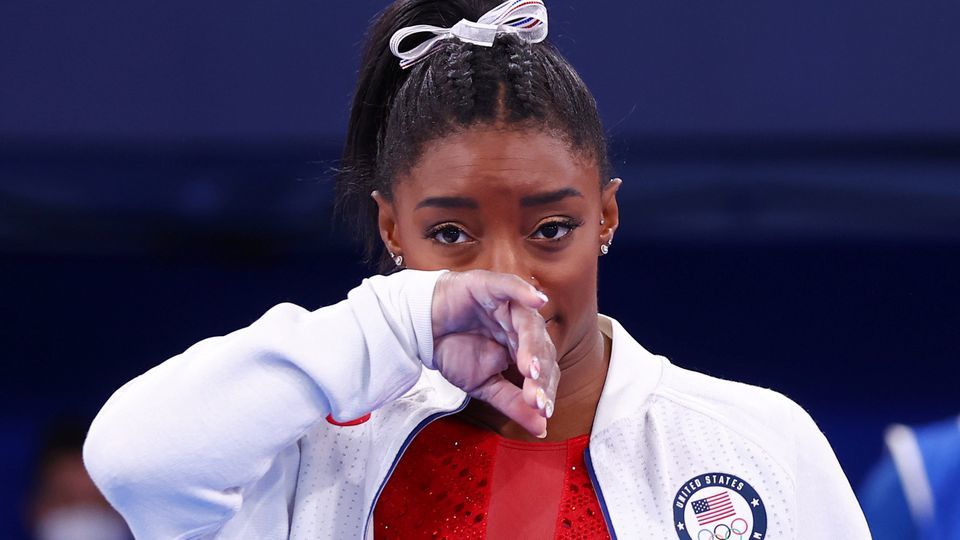 Simone Biles of the United States during the Women's Team Final at the Tokyo 2020 Olympics in Tokyo, Japan, July 27. &mdash; Reuters