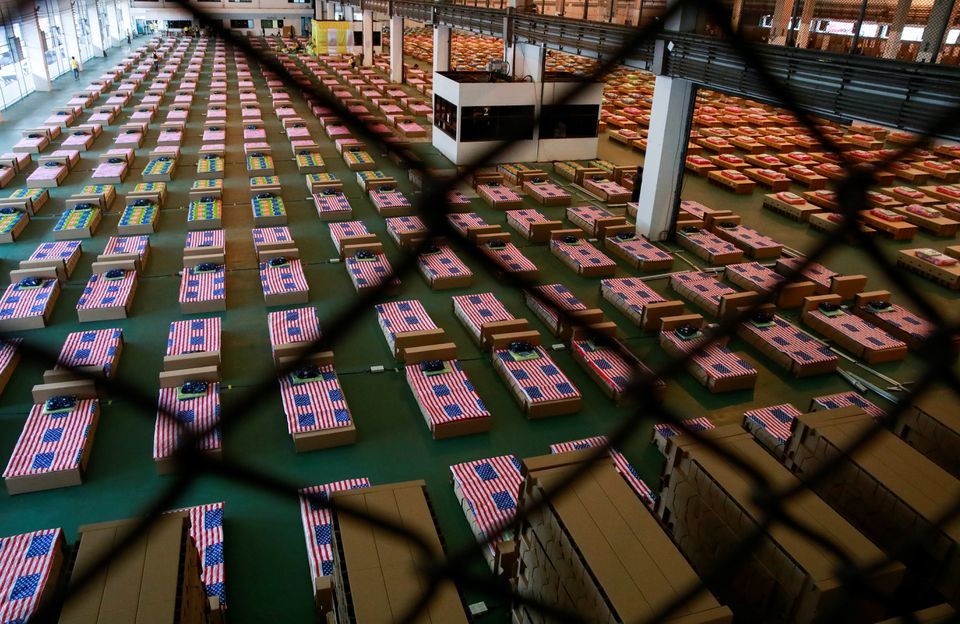 Beds are seen as the Thai government prepares to convert an air cargo warehouse into a coronavirus field hospital at Don Mueang International Airport in Bangkok, Thailand, July 28. — Reuters