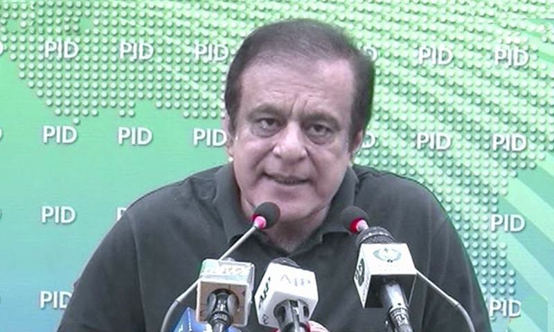 In this file photo, Science and Technology Minister Shibli Faraz addresses a press conference in Islamabad. — DawnNewsTV/File