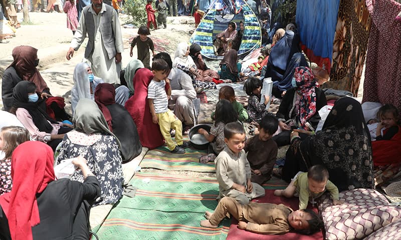 Internally displaced families from northern provinces, who fled from their homes due to the fighting between Taliban and Afghan security forces, take shelter in a public park in Kabul, Afghanistan, August 10. — Reuters