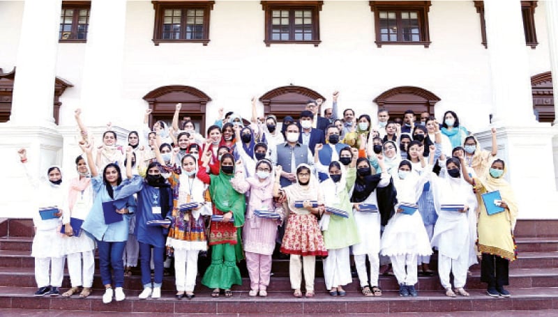 LAHORE: Students from Chief Minister Usman Buzdar&rsquo;s hometown Taunsa during their study tour of the CM House on Wednesday.