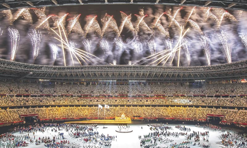 FIREWORKS explode during the opening ceremony for the Tokyo Paralympic Games at the Olympic Stadium on Tuesday.&mdash;AFP