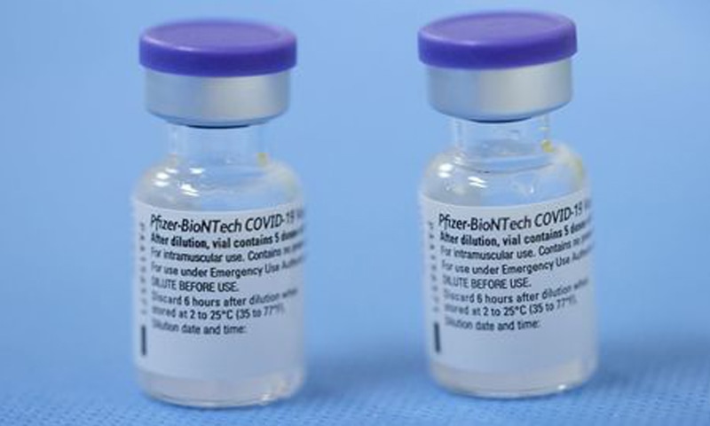 In this file photo, vials of the Pfizer-BioNTech vaccine are pictured in a vaccination centre in Geneva, Switzerland. — Reuters/File