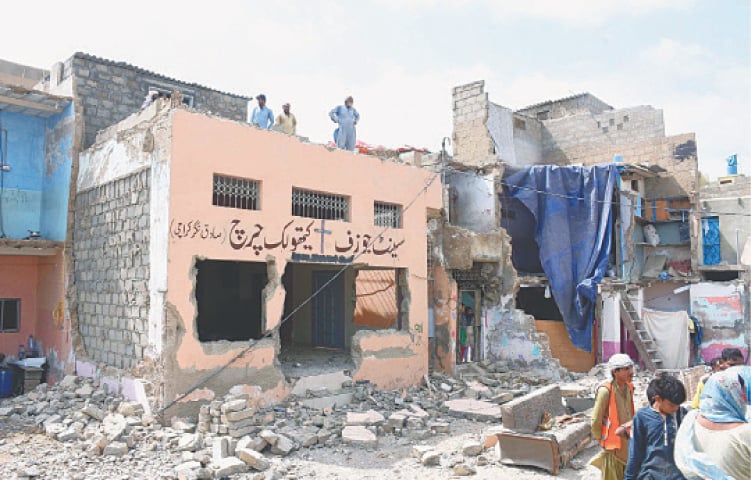 A PARTIALLY demolished church located in New Karachi.—PPI