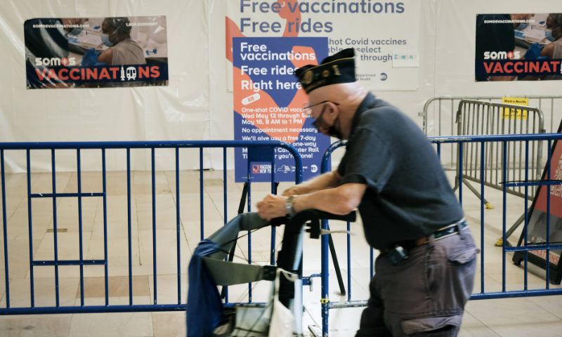 A vaccination clinic stands in Grand Central Terminal in New York. — AFP