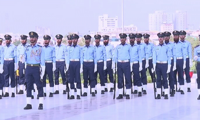 This screengrab shows the change of guard ceremony held at Quaid's mausoleum in relevance to the Defence Day. &mdash; DawnNewsTV