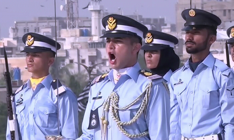 This screengrab shows the change of guard ceremony held at Quaid's mausoleum in relevance to the Defence Day. &mdash; DawnNewsTV