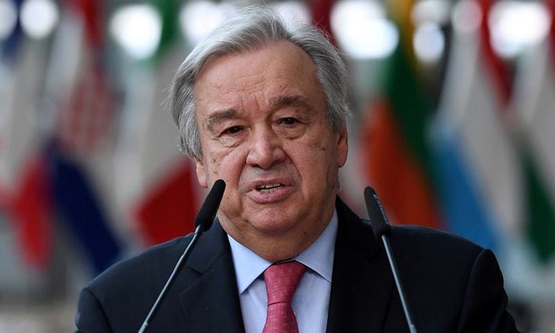 In this file photo, UN secretary-General Antonio Guterres addresses the media as he arrives on the first day of the European Union summit at The European Council Building in Brussels, Belgium. — Reuters/File