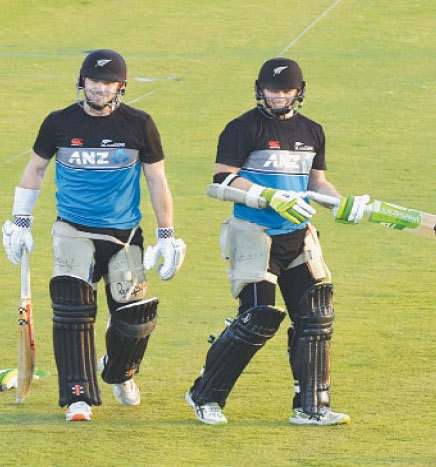 NEW ZEALAND batsmen smile during a practice session on the eve of the first One-day International against Pakistan. —White Star