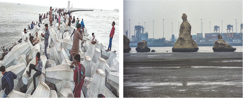 After reopening to the public, a large number of people visit the South Asia Pakistan Terminal breakwater, popularly known as ‘China Port’, from where the magnificent view of Oyster Rocks (right) and port cranes becomes much clearer.—Fahim Siddiqi / White Star