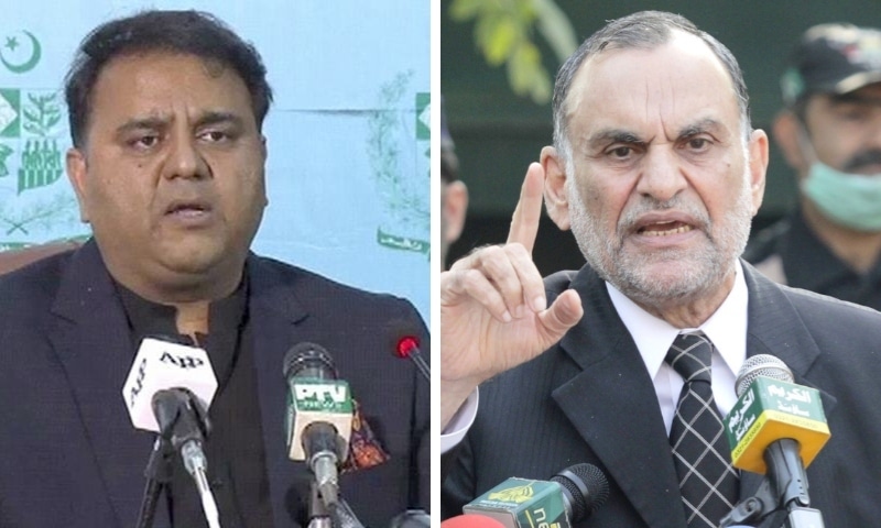 This combo photo shows Minister for Information Fawad Chaudhry (left) and  Minister for Railways Azam Khan Swati. &mdash; APP/PID