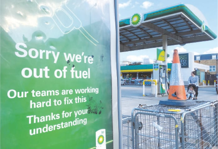 A BP petrol station in London that has run out of fuel.—Reuters