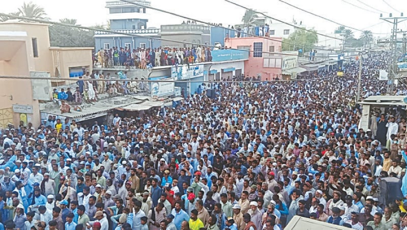 GWADAR: Thousands of people from different areas of Gwadar and Turbat on Thursday hold a protest against non-availability of basic amenities in their areas.—Dawn