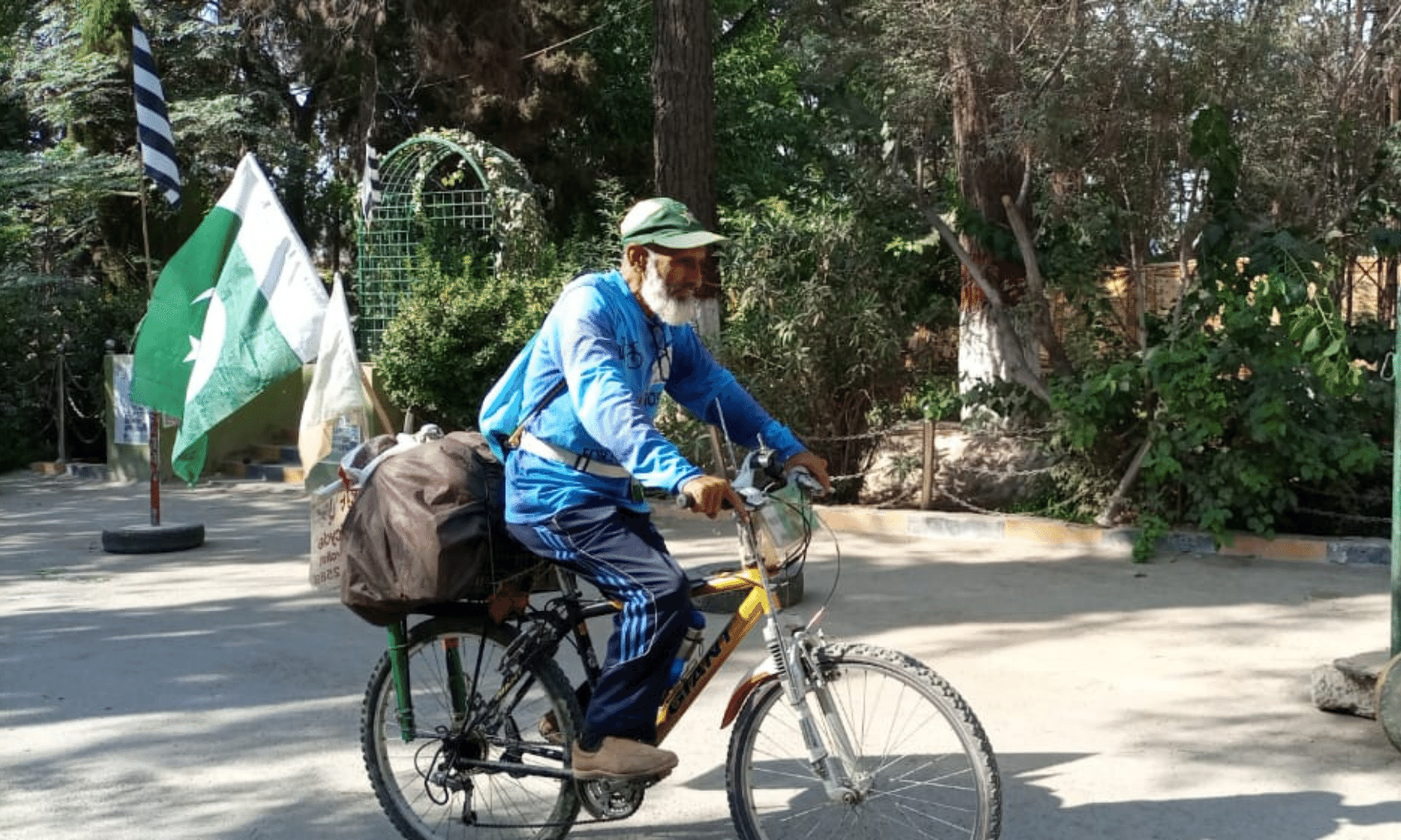 Haji Farosh Khan, the 61-year-old cyclist, is seen after his arrival in Quetta. — Photos by Ghalib Nihad