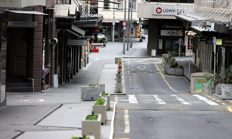 The normally bustling high street in Auckland's CBD is largely deserted during a lockdown to curb the spread of a coronavirus outbreak. &mdash; Reuters/File