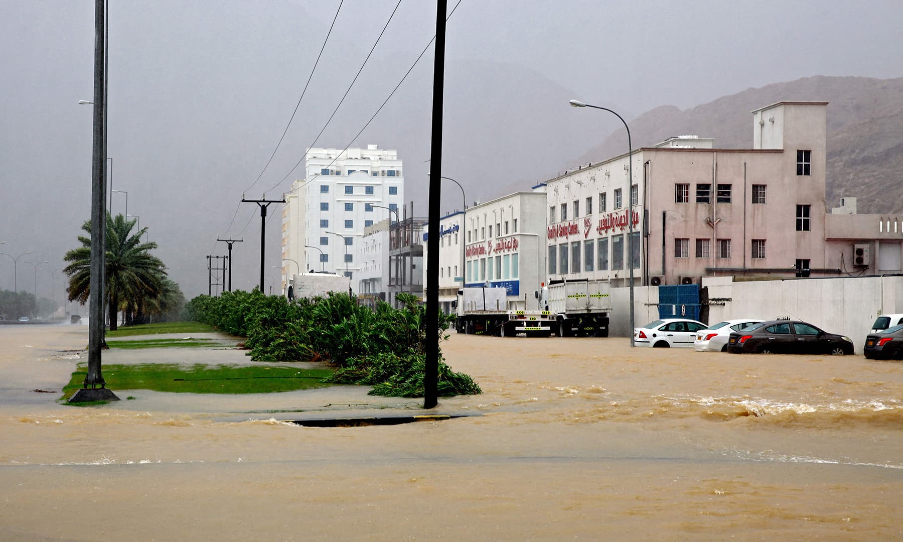 A picture taken on Sunday shows flooding in the Omani capital Muscat, as Cyclone Shaheen hits the country. — AFP