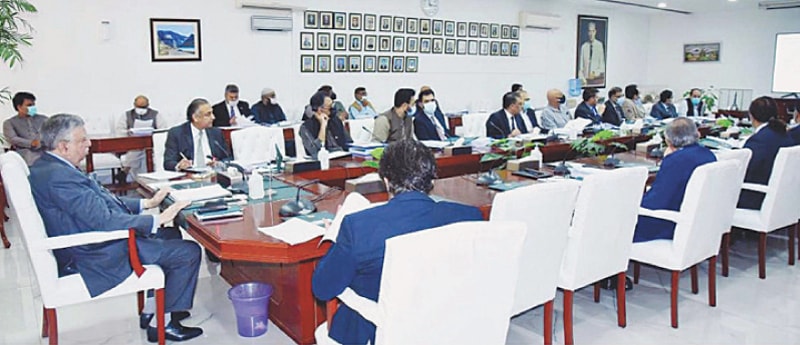 Federal Minister for Finance and Revenue Shaukat Tarin chairs the ECC meeting on Thursday. — PPI