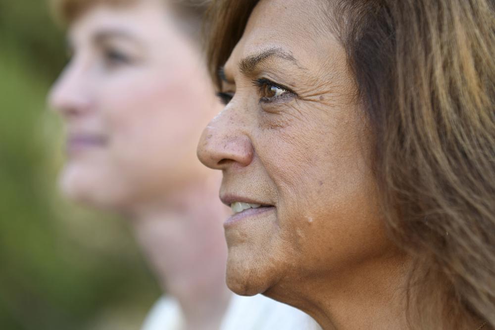 Leilani Lutali, foreground, and Jaimee Fougner pose for a photo in Colorado Springs, Colorado, US, Oct 7. — AP