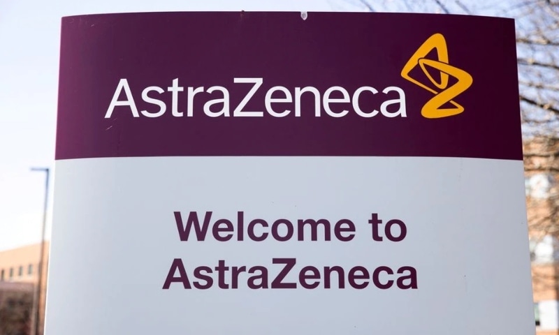 The logo for AstraZeneca is seen outside its North America headquarters in Wilmington, Delaware on March 22. &mdash; Reuters