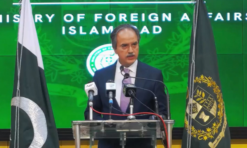 Foreign Office spokesperson Asim Iftikhar Ahmad addresses a press conference in Islamabad. — Photo courtesy Radio Pakistan/File