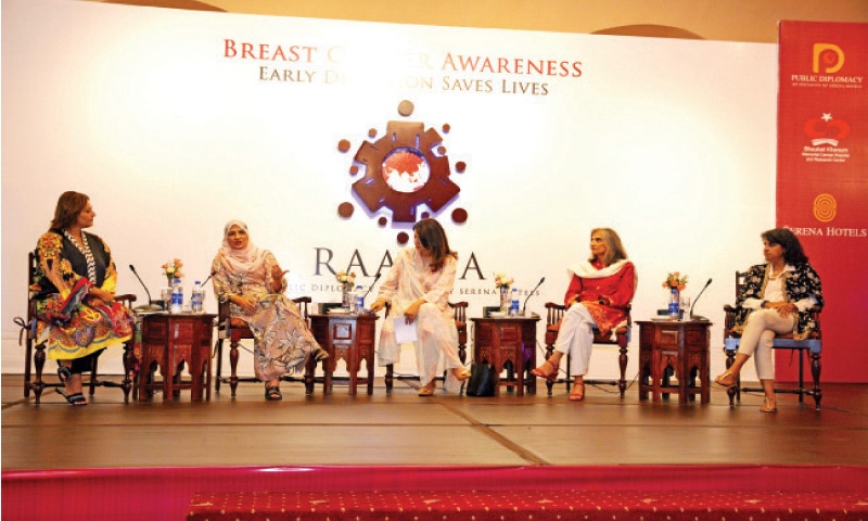 Participants share their thoughts on breast cancer during a panel discussion in Islamabad. — White Star