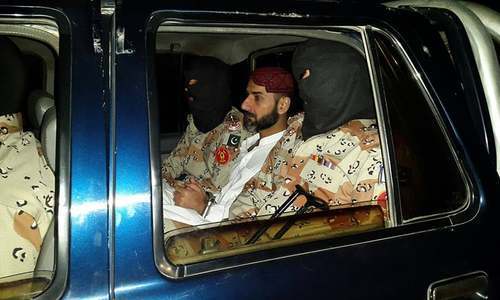 A photo released by Rangers shows Uzair Baloch in a paramilitary vehicle. — Photo courtesy: PRO