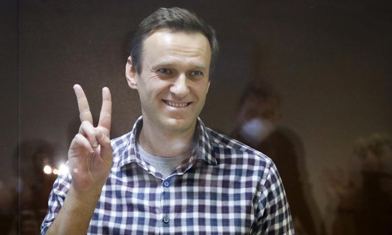In this Saturday, February 20, 2021 file photo, Russian opposition leader Alexei Navalny gestures as he stands in a cage in the Babuskinsky District Court in Moscow, Russia. &mdash; AP/File
