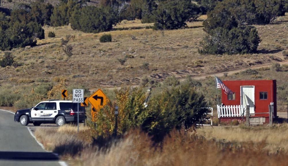 The Santa Fe County Sheriff's Officers respond to the scene of a fatal accidental shooting at a Bonanza Creek Ranch movie. Photo: AP