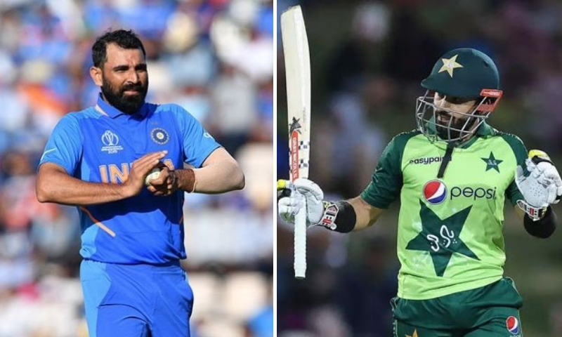 Mohammad Rizwan (R), who alongside skipper Babar Azam beat the 151 target set by India, faced Mohammad Shami's bowling in the highly anticipated match on Sunday. — AFP