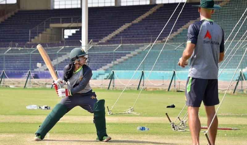 Pakistan women's team player is seen during a practice session at the National Stadium Karachi ahead of the ODI series against West Indies. — Picture courtesy: PCB/Twitter