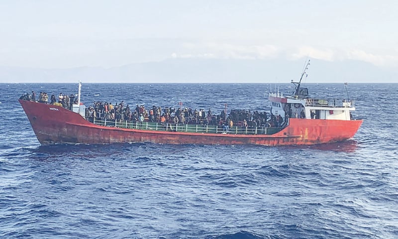 THE photo shows the ship carrying migrants during the rescue operation.&mdash;AFP