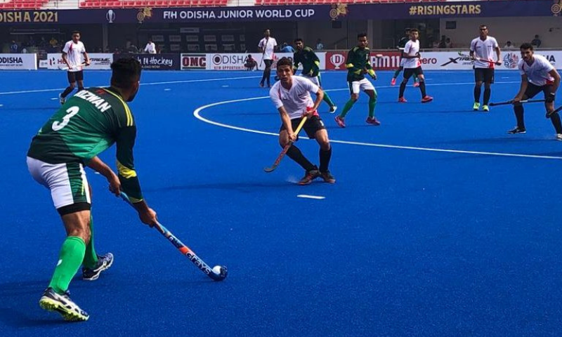 Pakistan's Rizwan Ali in action during their Hockey Men's Junior World Cup fixture with Egypt on Saturday. — Photo courtesy International Hockey Federation Twitter