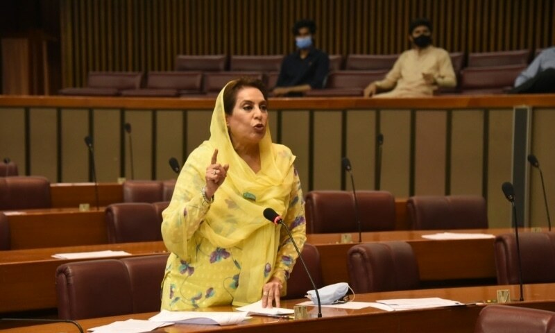 Mi­­nister for Inter-provincial Coordina­tion Dr Fehmida Mirza pictured while delivering a speech in the parliament. — Photo: NA Twitter