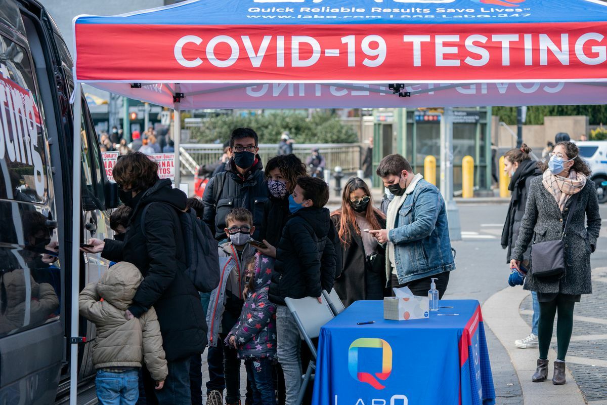 People queue at a popup Covid-19 testing site in New York, US, December 3. — Reuters