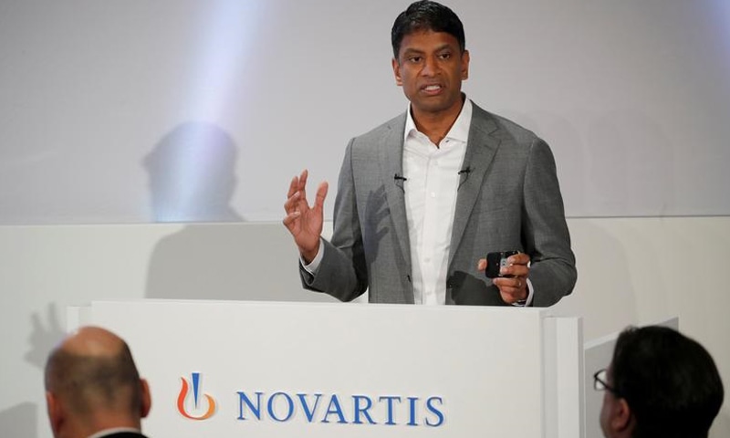 In this file photo, Vas Narasimhan, chief executive officer of Swiss drugmaker Novartis, addresses the company's annual news conference in Basel, Switzerland. — Reuters/File
