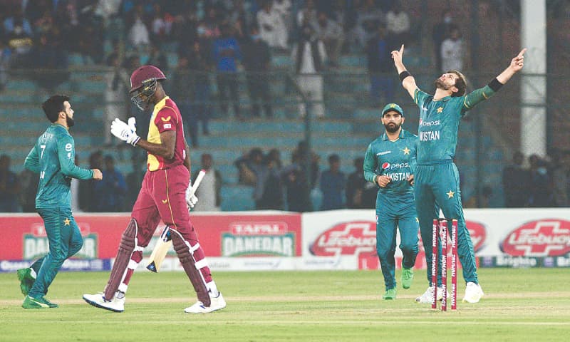 PAKISTAN fast bowler Shaheen Shah Afridi celebrates after taking a wicket.—White Star