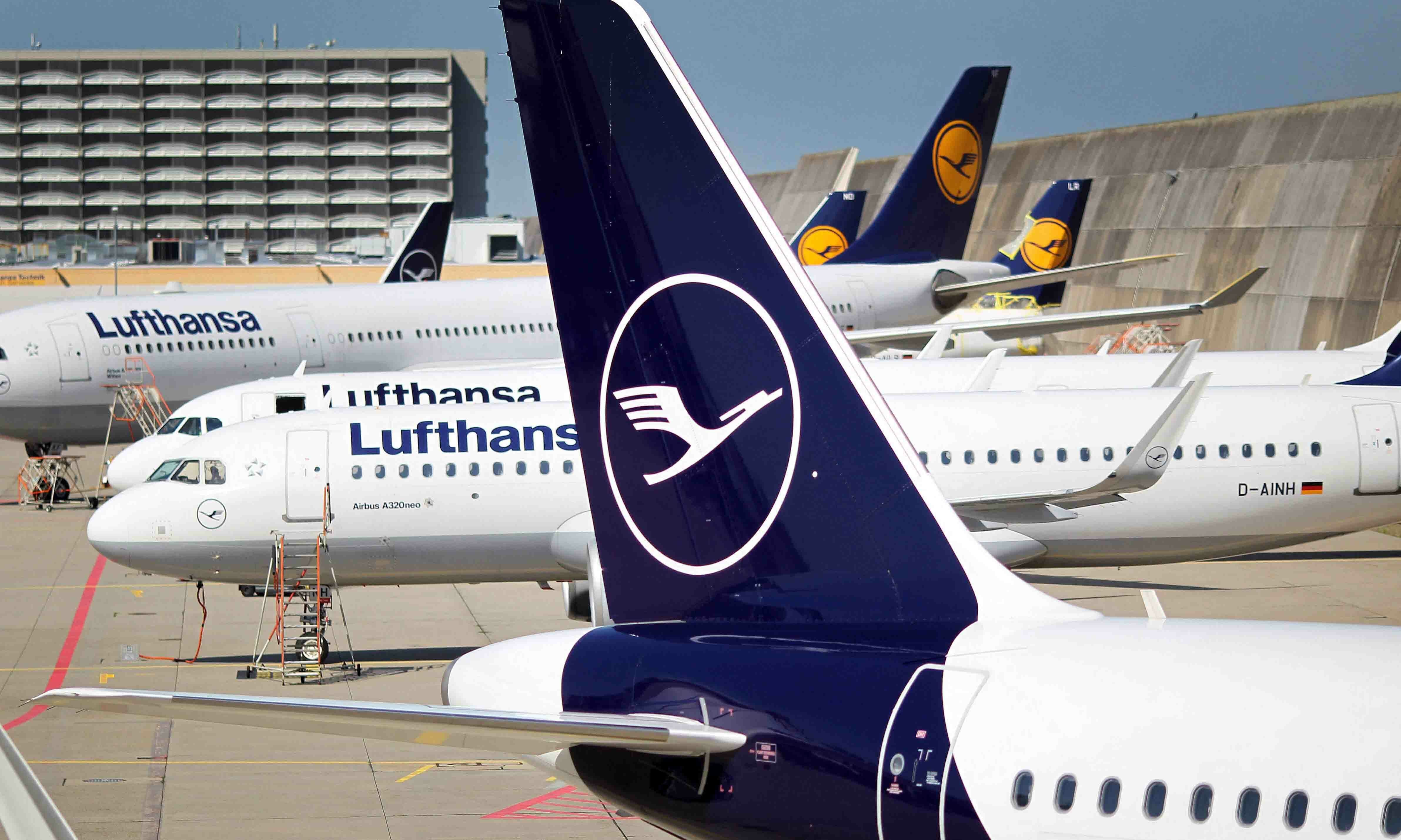 In this file photo taken on June 25, 2020 aircrafts of German airline Lufthansa stand at the airport in Frankfurt am Main, western Germany. &mdash; AFP
