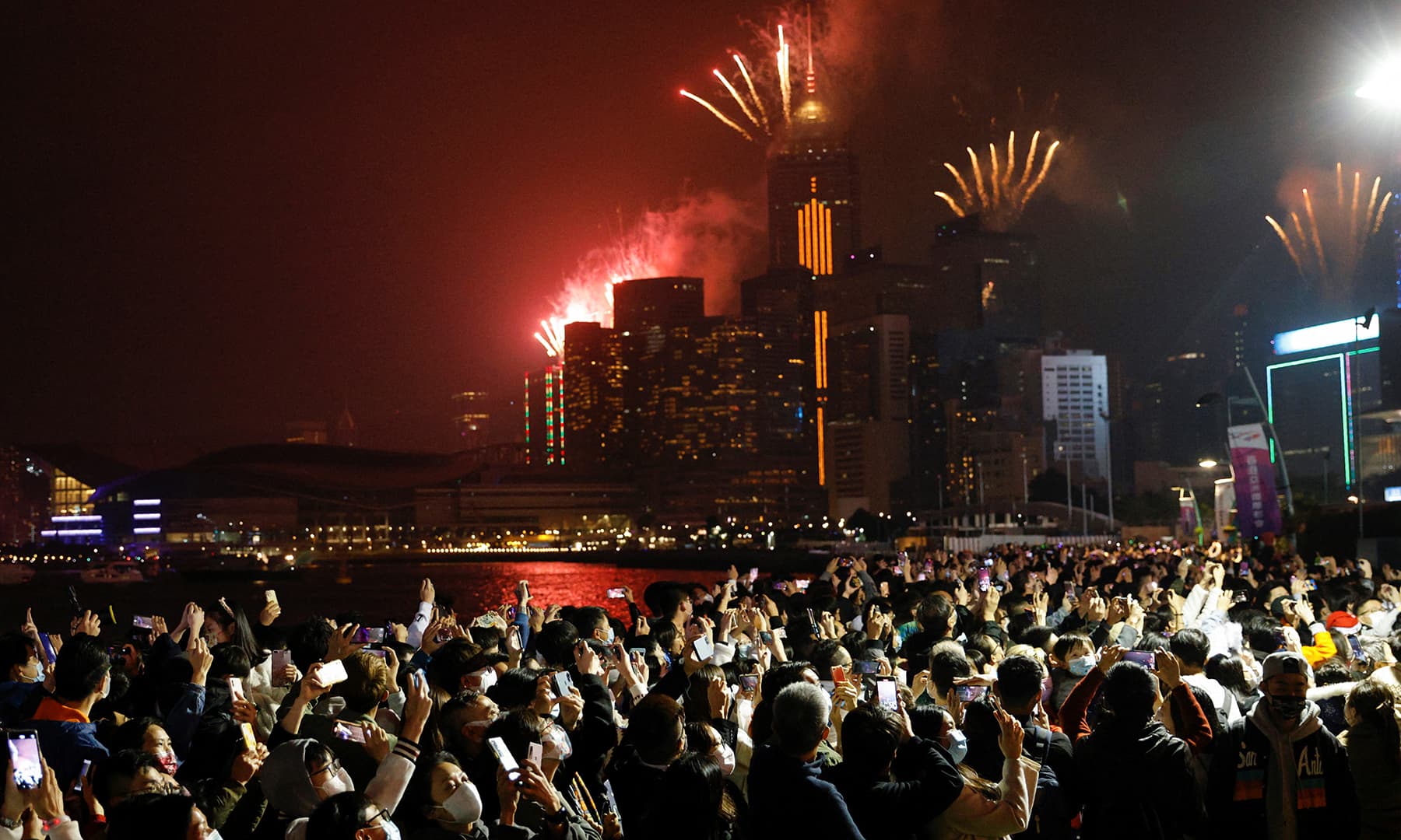 Fireworks explode over the skyline to celebrate New Year in Hong Kong, China, January 1, 2022. — Reuters