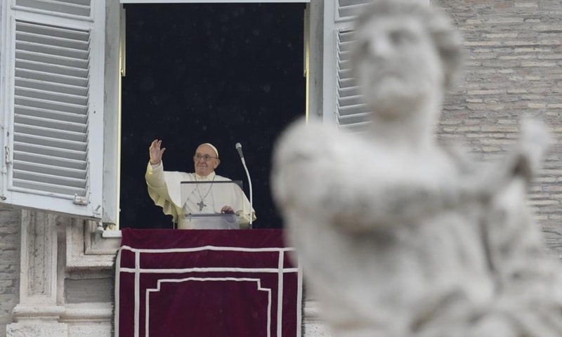 Pope Francis delivers the Angelus noon prayer in St Peter's Square at the Vatican on Sunday, January 9. &mdash; AP