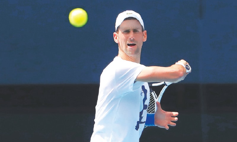 SERBIA’S Novak Djokovic takes part in a training session  on Tuesday.—AFP