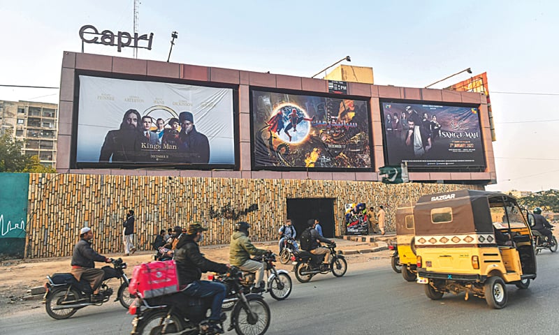 A view of a famous cinema on M. A. Jinnah Road on Thursday, where local and foreign films are screened.—Fahim Siddiqi / White Star