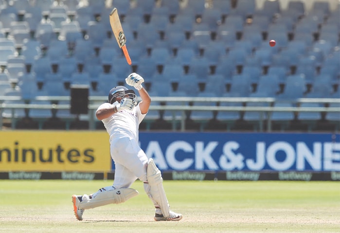 CAPE TOWN: India’s Rishabh Pant loses his bat while playing a shot during the third Test against South Africa at Newlands on Thursday.—Reuters