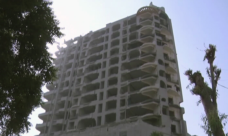 This Dec 28 photo shows partly demolished Nasla Tower. — DawnNewsTV