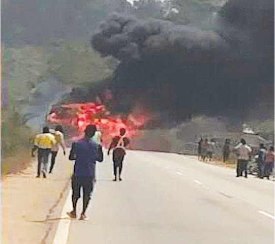 A handout video grab shows plumes of black smoke and flames after the devastating explosion.—AFP