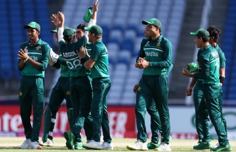 Pakistan players celebrate after beating Papua New Guinea in the  ICC U-19 World Cup match on Saturday. — Picture via PCB website